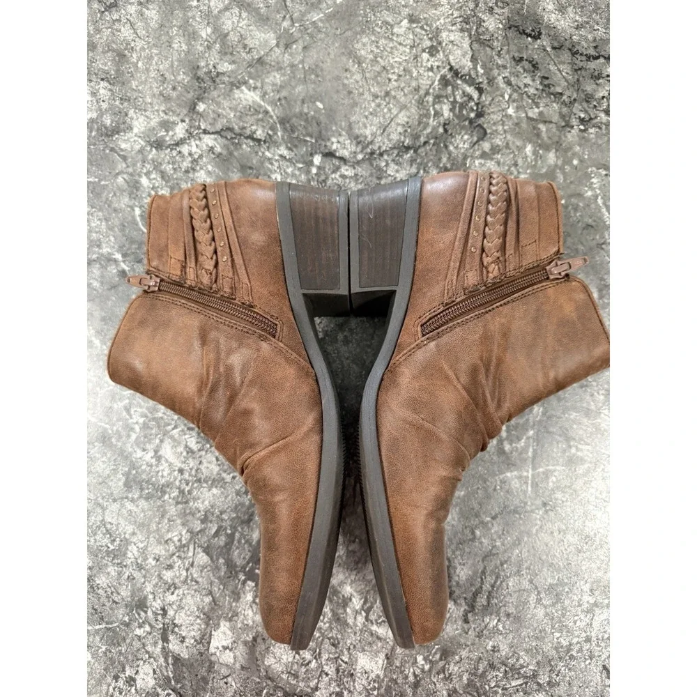 Baretraps Gene Women's Ankle Boots Brown‎ Heel Side Zip Ruched Braided Brown 10